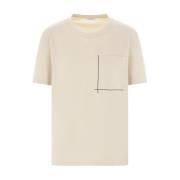 Beige Bomuld T-shirt med Lomme