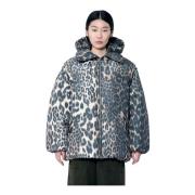 Leopard Puffer Jacket med Aftagelig Hætte