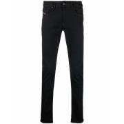 Sorte Slim Fit Bomuld Jeans med Broderet Logo