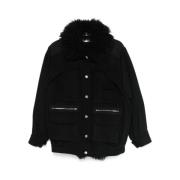 Sort Shearling Trim Uldjakke