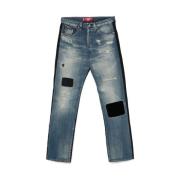 Patchwork Denim Straight Leg Jeans