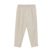 Beige Uldblanding Tapered Leg Bukser