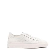 Hvide Kornet Læder Panel Sneakers