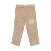 Flared Cropped Beige Bomuld Bukser