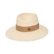 Beige Halm Hat med Bred Skygge