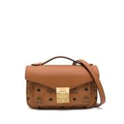 Cognac Brun Skuldertaske med Push-Lock