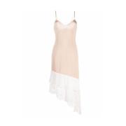 Blush/Hvid Blonderet Asymmetrisk Slip Kjole