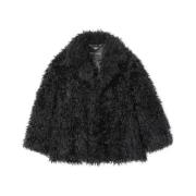 Sort Faux-Fur Frakke med Revers