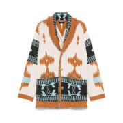 Orange Shawl Collar Sweater med Lommer