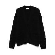 Sort 3D-Strik V-Hals Sweater