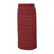 Rød tartan midi nederdel med høj talje