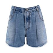 Denim Blomster Applikation High Waist Shorts