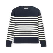 Stribet Off/Navy Sadie Strikbluse