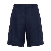 Blå Linned Bermuda Shorts