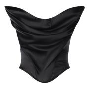 Sort Stropløs Satin Korset Bustier