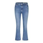 Flared Leg Cropped Jeans Button Closure