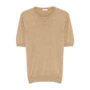 Beige Bomuld T-shirt med Ribbede Detaljer