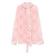 Pink Silke Check Neck Bluse