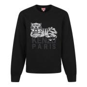 Sort Sweatshirt med Happy Tiger Broderi