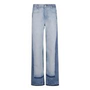 Blå To-Farvet Straight-Leg Jeans