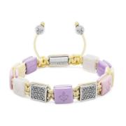 Women's White, Cream, Lavender & Soft Pink Ceramic Flatbead Bracelet with Silver CZ