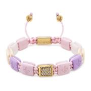 Women's White, Cream, Soft Pink & Lavender Ceramic Flatbead Bracelet with Gold CZ