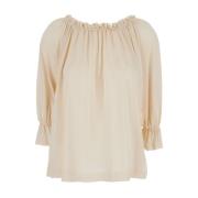 Beige Plisseret Top Viskose Kvinde