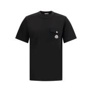 Ribbet Crew Neck T-shirt med Lomme