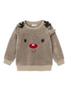 NAME IT Pullover 'NMNReindeer'  mørkebeige / carminrød / sort / hvid