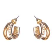 Dazzling Earring Col, Creols Two Lines, One Line W Crystals Gold