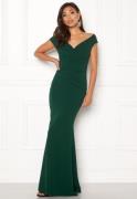 Goddiva Bardot Pleat Maxi Dress Emerald XS (UK8)