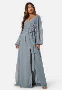 Goddiva Long Sleeve Chiffon Dress Air Force Blue L (UK14)