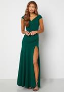 Goddiva Bardot Pleat Maxi Split Dress Emerald S (UK10)