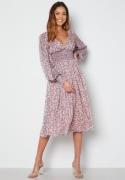 Goddiva Ditsy Long Sleeve Shirred Midi Dress Blush L (UK14)