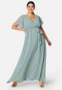 Goddiva Curve Flutter Sleeve Chiffon Maxi Curve Dress Sage Green 54 (UK26)