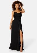 Bubbleroom Occasion Waterfall High Slit Satin Gown Black 44