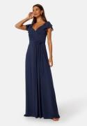 Bubbleroom Occasion Butterfly Sleeve Draped Chiffon Gown Navy 44