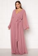 Goddiva Curve Long Sleeve Chiffon Maxi Curve Dress Dusty Pink 46 (UK18)