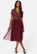 AngelEye Short Sleeve Sequin Embellished Midi Dress Wine-red L (UK14)
