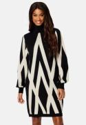 Object Collectors Item Ray L/S Knit Rollneck Dress Black Pattern:SANDSHELL GRAP XS