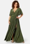 Goddiva Curve Flutter Sleeve Maxi Dress Olive 50 (UK22)