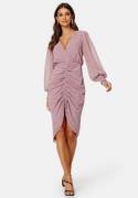 Goddiva Long Sleeve Chiffon Rouched Midi Dress Dusk S (UK10)