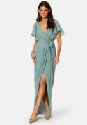 Goddiva Flutter Chiffon Wrap Maxi Dress Sage Green XL (UK16)