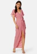 Goddiva Flutter Chiffon Wrap Maxi Dress Warm Pink L (UK14)