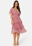 Goddiva Flutter Tiered Midi Dress Warm Pink XL (UK16)