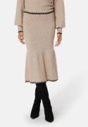 BUBBLEROOM Contrast Edge Knitted Skirt Beige melange XL