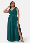Goddiva Curve Glitter Wrap Front Maxi Curve Dress With Split Green 44 (UK16)