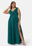 Goddiva Curve Glitter Wrap Front Maxi Dress With Split Emerald 46 (UK18)