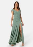 Goddiva Bardot Pleat Maxi Split Dress Dark Sage XL (UK16)