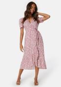 Happy Holly Evie Puff Sleeve Wrap Dress Care Dusty pink/Patterned 40/42